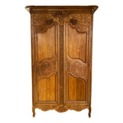 19th Century French Ornately Carved Oak Armoire