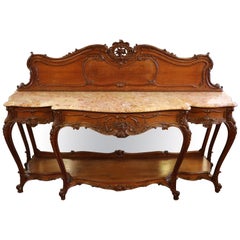 Late 19th Century French Louis XV Carved Marble Top Sideboard 
