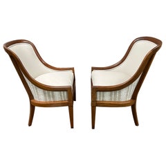 Pair of 1940's Spoon Back Lounge Chairs with Walnut Frames