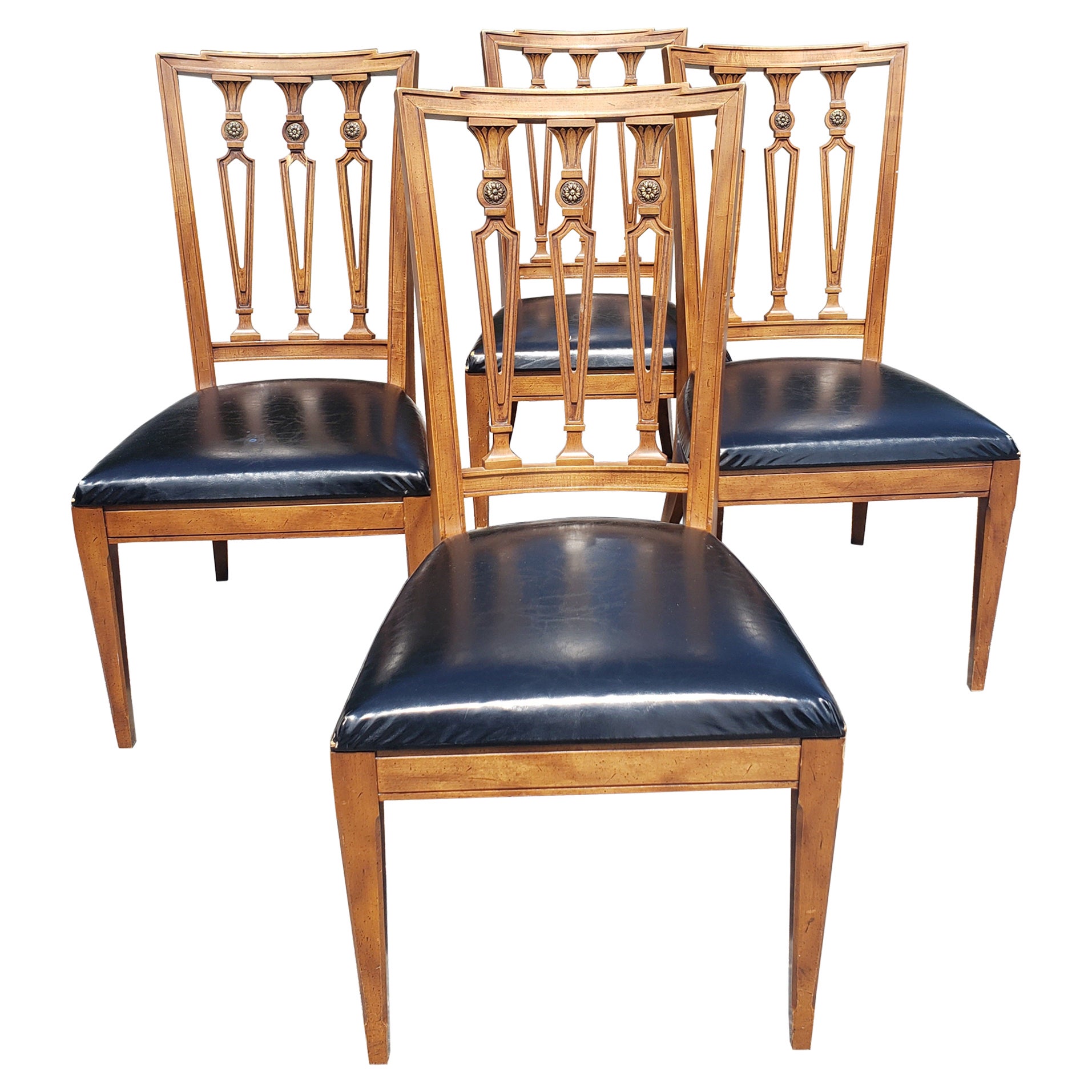 J.L. Metz Furniture French Walnut, Brass and Top Grain Cow Hide Leather Chairs For Sale