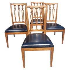 Retro J.L. Metz Furniture French Walnut, Brass and Top Grain Cow Hide Leather Chairs