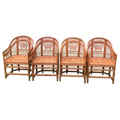Set of Four Vintage Brighton Pavilion Chinese Chippendale Rattan Chairs 