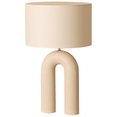 Ecru-Keramik-Tischlampe Arko mit weißem Lampenschirm von Simone & Marcel