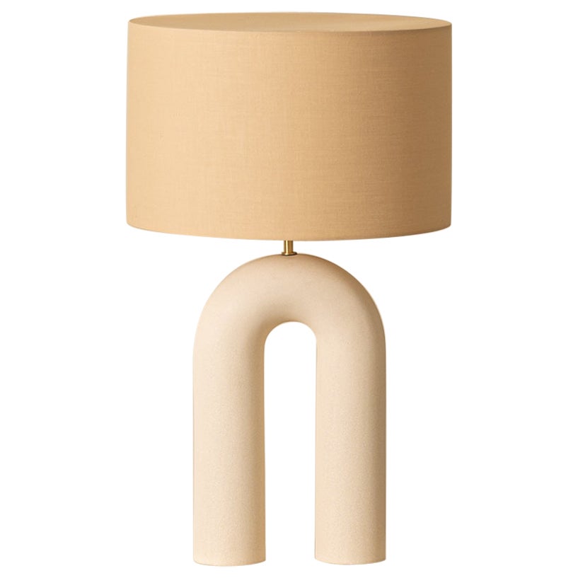 Ecru Ceramic Arko Table Lamp with Light Brown Lampshade by Simone & Marcel