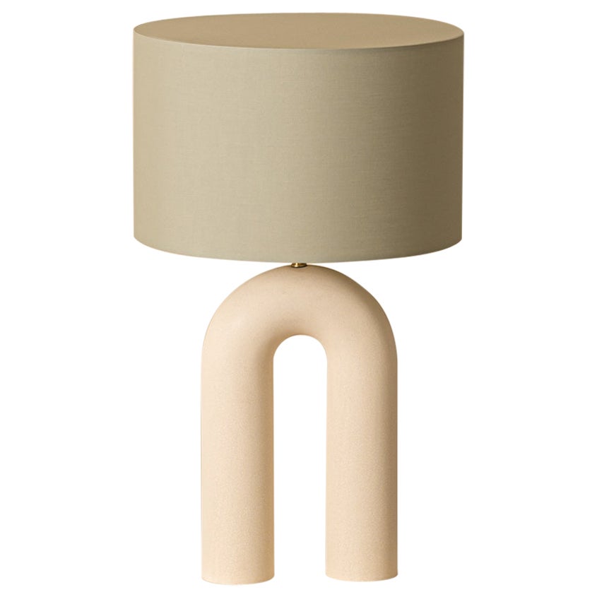Ecru Ceramic Arko Table Lamp with Grey Olive Lampshade by Simone & Marcel