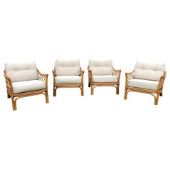 Set of Four Vintage Ficks Reed Rattan Lounge Chairs