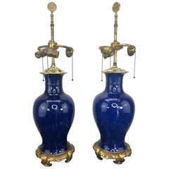 Pareja de lámparas chinas azul pólvora del siglo XVIII-XIX