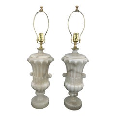 Pair Of Italian Alabaster Carved Urn Lamps