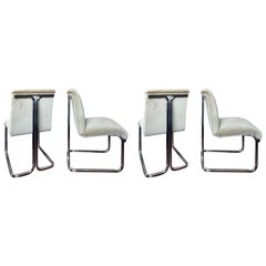 Retro MCM set of 4 Milo Baughman style chrome and velvet chairs in sage green