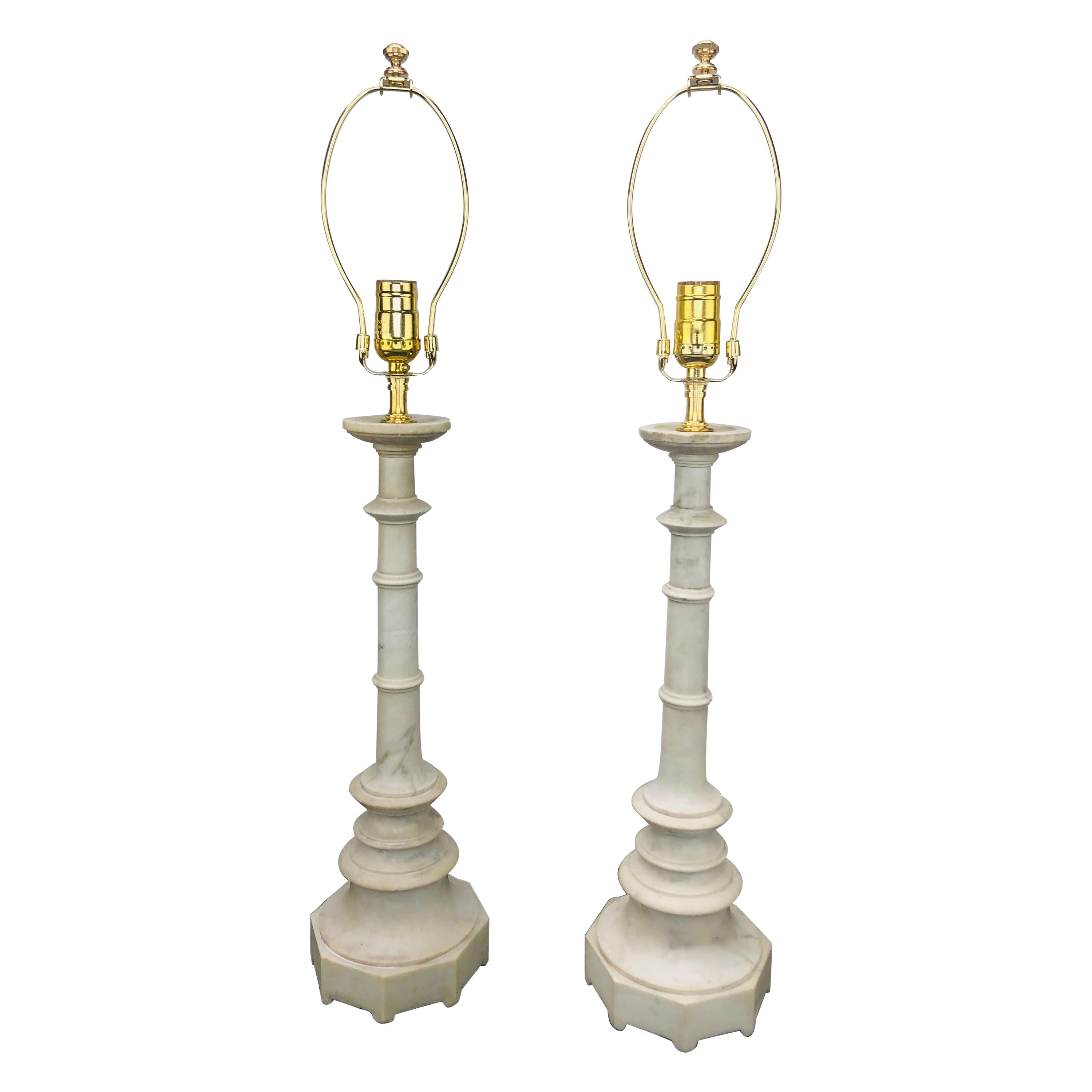 Pair of Italian Marble Column Lamps