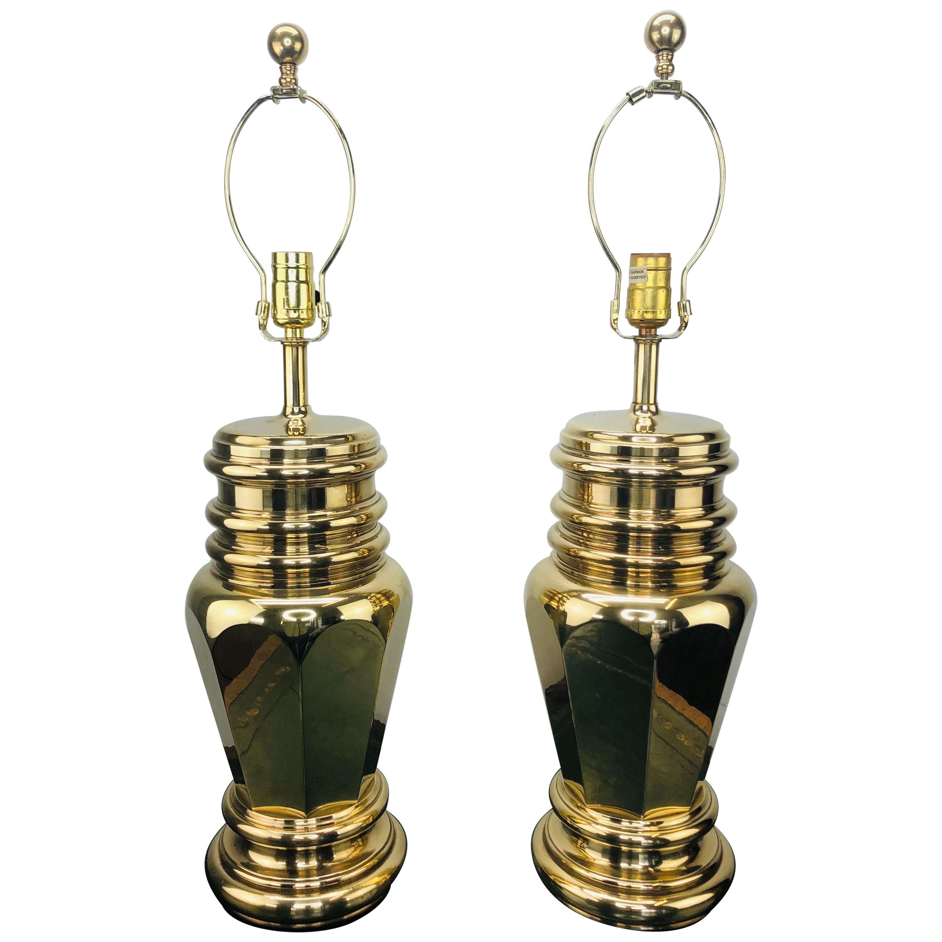 Pair of Vintage Brass Chapman Lamps For Sale