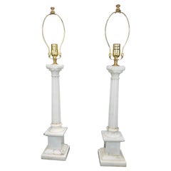 Pair of Italian Alabaster Column Lamps