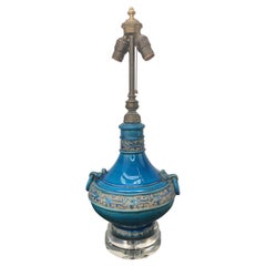 Vintage Italian Glazed Chinoiserie Crackle Turquoise Lamp