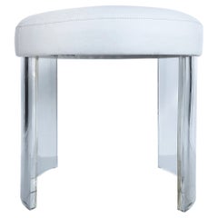 Custom Round Lucite Vanity Stool with a White Upholstered Seat Cushion