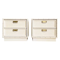 Vintage Boho Chic Faux Bamboo Off White Nightstands - a Pair