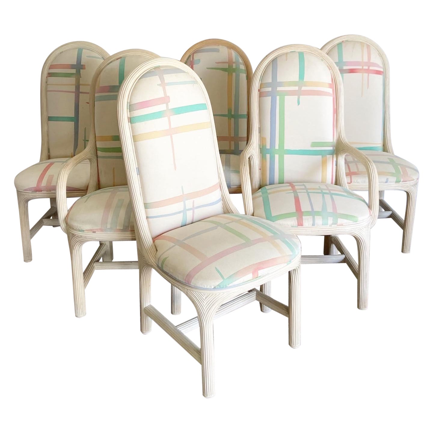 Chaises de salle à manger postmodernes et chics en roseau multicolore par American Drew