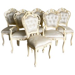 Rococo Style Cream Finish Tufted Dining Chairs - 6 Chairs
