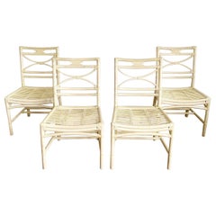 Vintage Boho Chic Cream Bamboo Rattan Dining Chairs