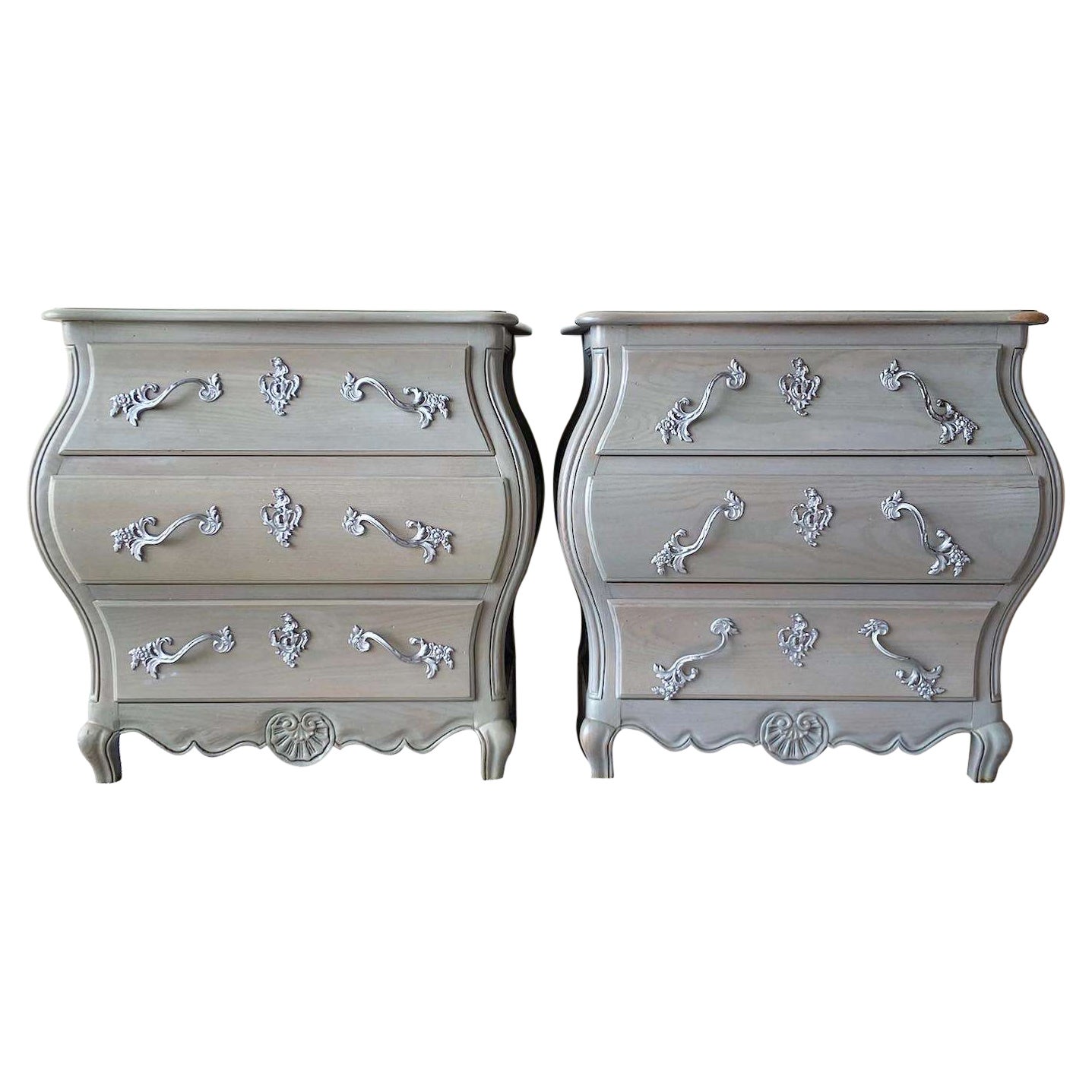 Vintage French Provincial Louis Xv Style Bombé Commodes by Baker - a Pair