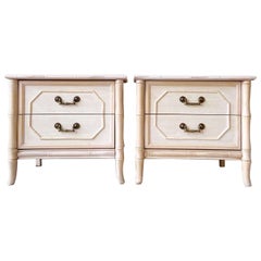 Vintage Boho Chic Faux Bamboo Nightstands by Broyhill - a Pair