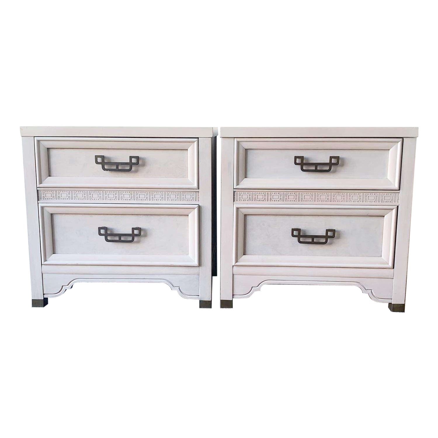 Chinoiserie Off White Mandarin Commodes by Henry Link For Sale