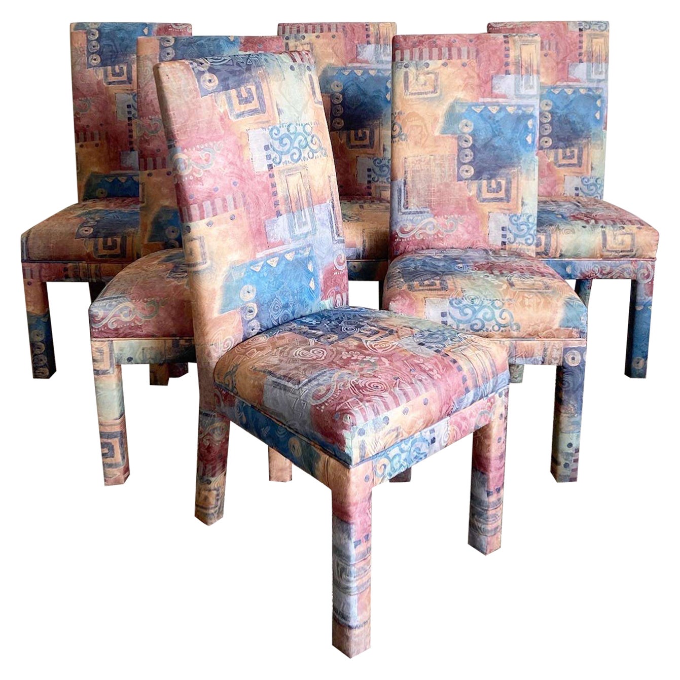 Postmodern Multi Colored Parsons Dining Chairs - Set of 6 For Sale