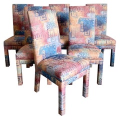 Retro Postmodern Multi Colored Parsons Dining Chairs - Set of 6