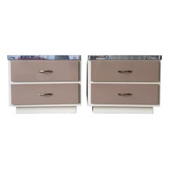 Vintage Postmodern Cream and Taupe Lacquer Laminate Nightstands - a Pair