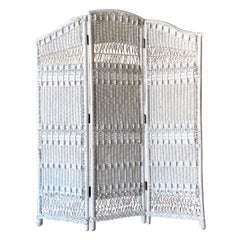 Boho Chic White Wicker Room Divider/Screen