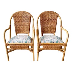 Boho Chic Bamboo Rattan and Wicker Arm Chairs