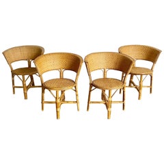 Boho Chic Bamboo Rattan and Wicker Circular Dining Chairs