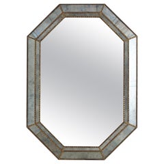 Octagonal Venetian Style Blue Mirror with Brass Details