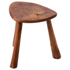 Used Brutalist French Walnut Stool, Jean Touret-Inspired, 1960s
