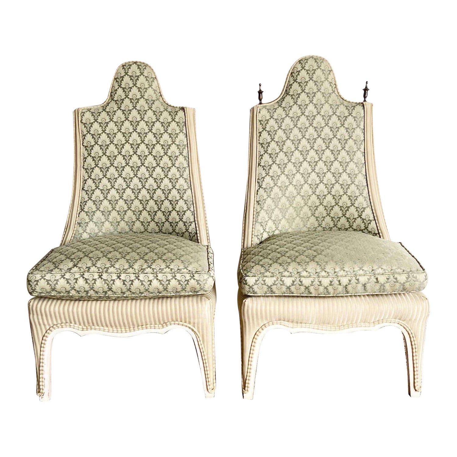 Regency Green and Tan Accent Chairs - a Pair For Sale