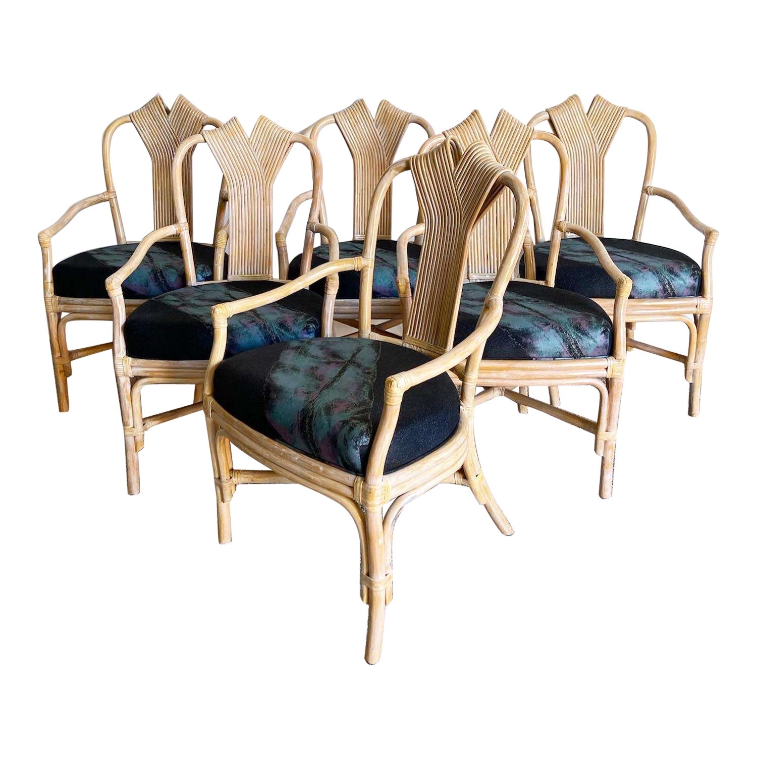 Boho Chic Bamboo Rattan and Reed Dining Chairs - Set of 6 For Sale