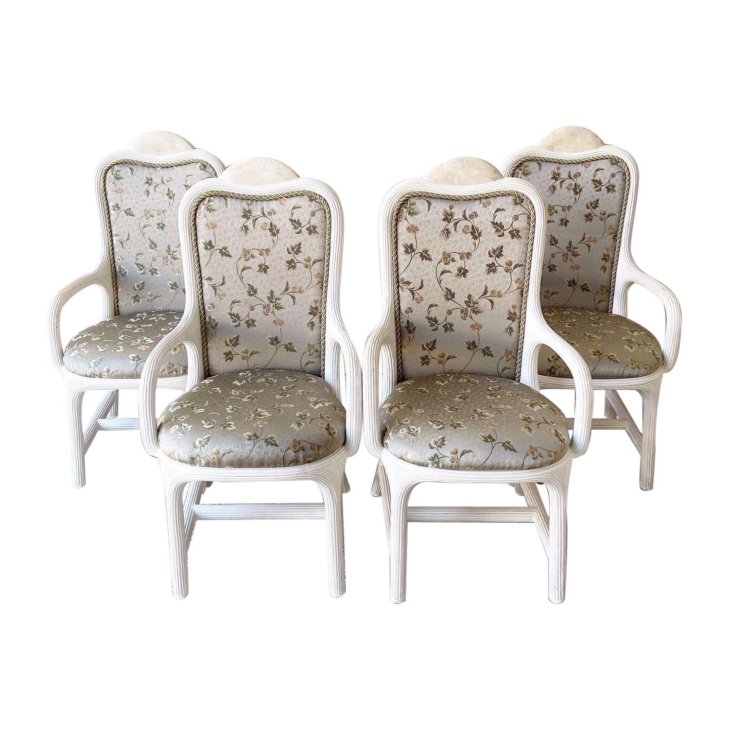 Boho Chic Pencil Reed and Tessellated Stone Dining Chairs For Sale