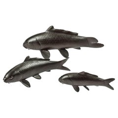 A set of three exquisite nineteenth century Japanese bronze sculptures of carp