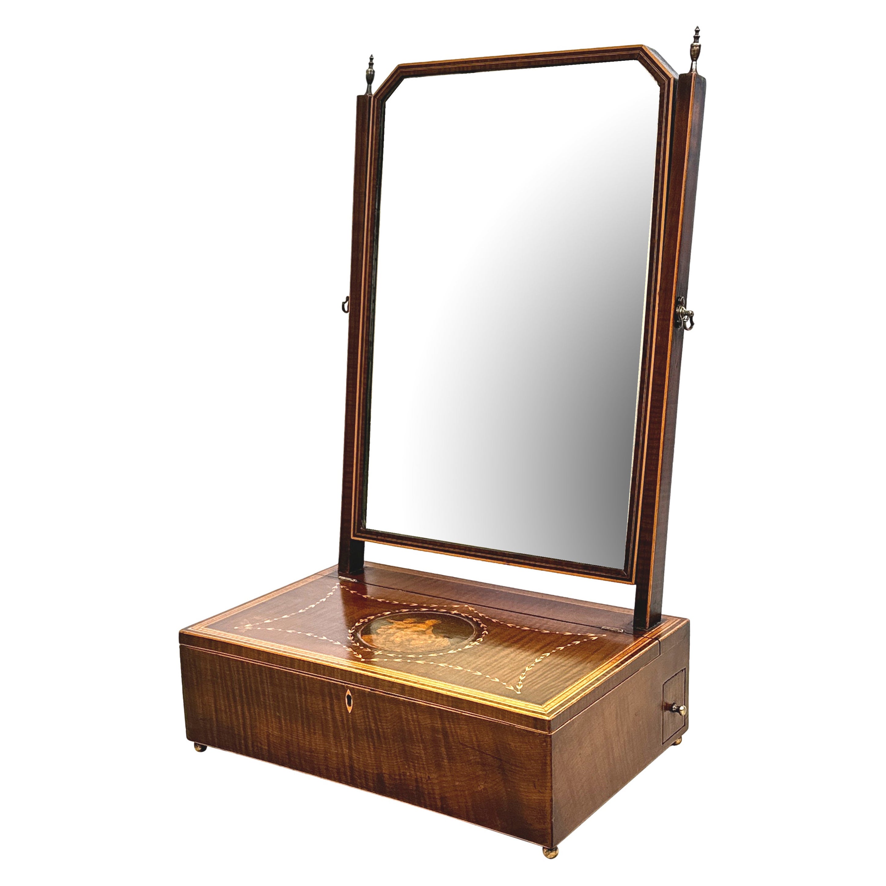 Rare miroir de coiffeuse en bois de lièvre du 18e siècle