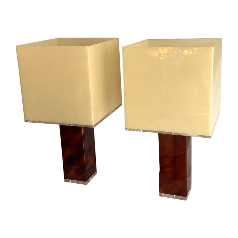 French Pair of Maison Jansen Acrylic Table Lamps For Sale
