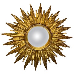 Schöner vergoldeter konvexer Spiegel Starburst Sunburst, circa 1960er Jahre
