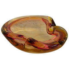 Antique Ashtray Bowl Murano Glass Sommerso Attributed to Seguso Midcentury Italy 1960s
