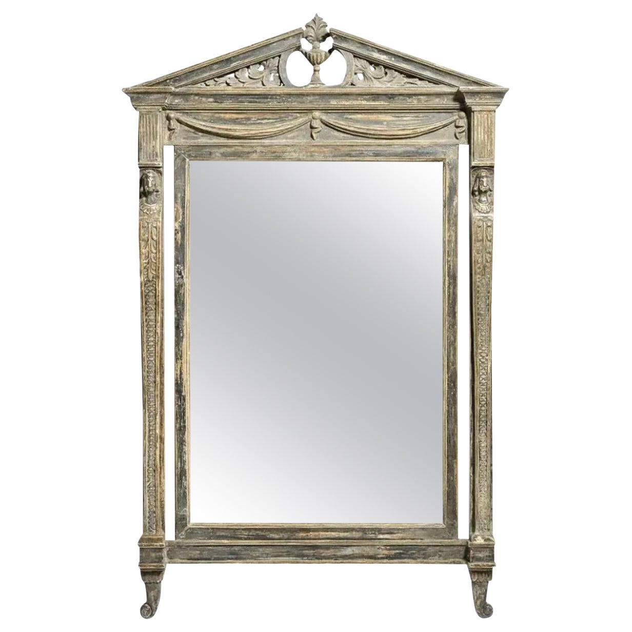 Swedish Neoclassical Painted Pediment Mirror For Sale