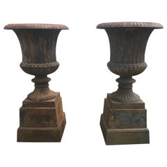 Pair of Palatial Cast Iron Garden Urns 53.5"H