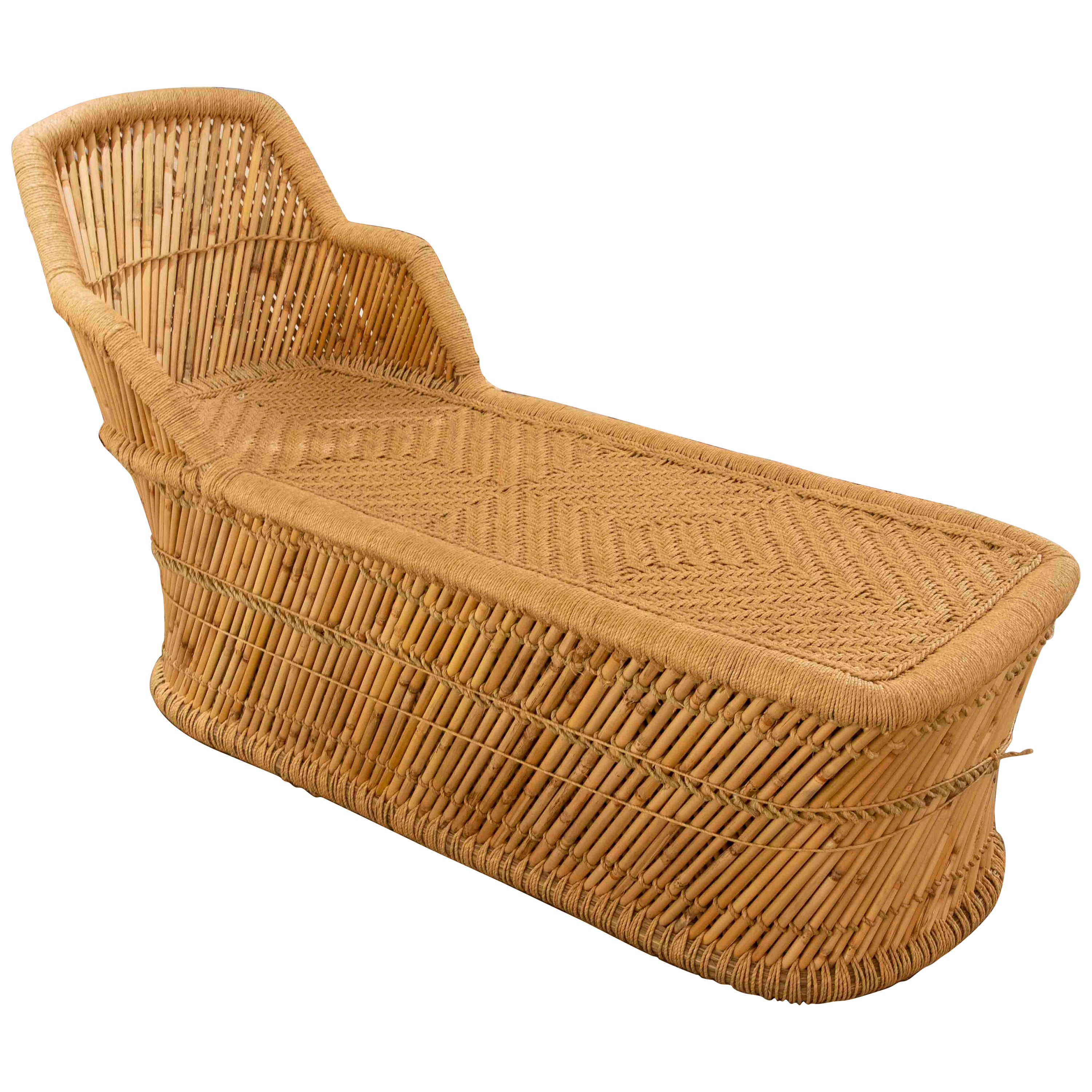 Bamboo and Hand-Stiched Rope Chaise Longue