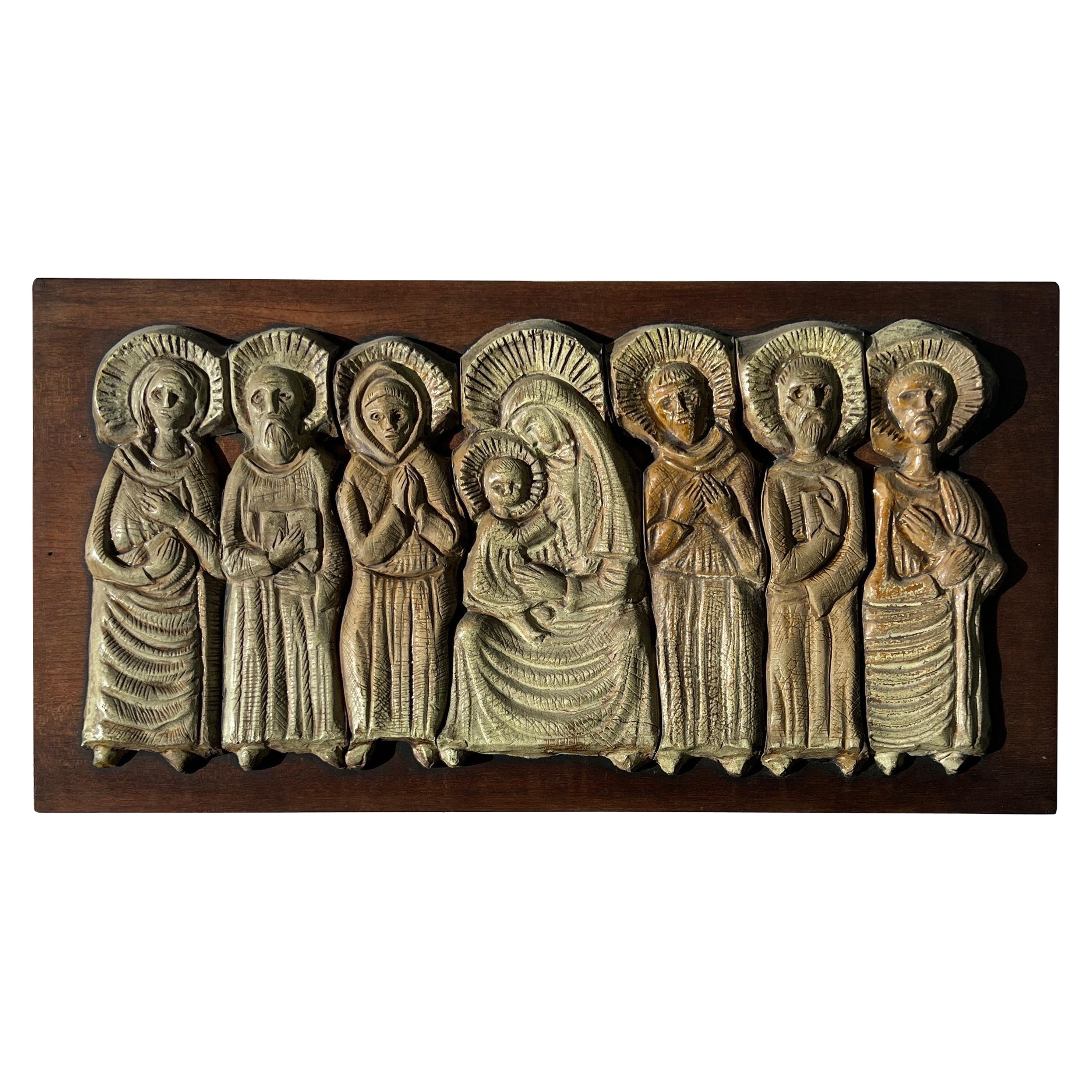 Virgin and Son with Saints Bas Relief 1960 Italian For Sale