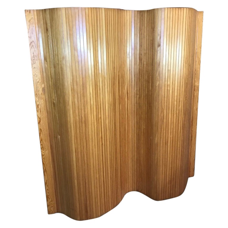 Screen 100 Vintage 1960 Pinewood Tambour Room Divider by Alvar Aalto For Sale