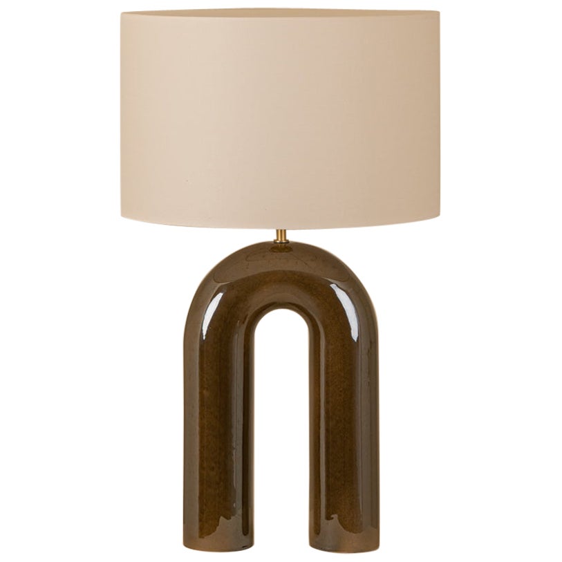 Green Ceramic Arko Table Lamp with White Lampshade by Simone & Marcel For Sale