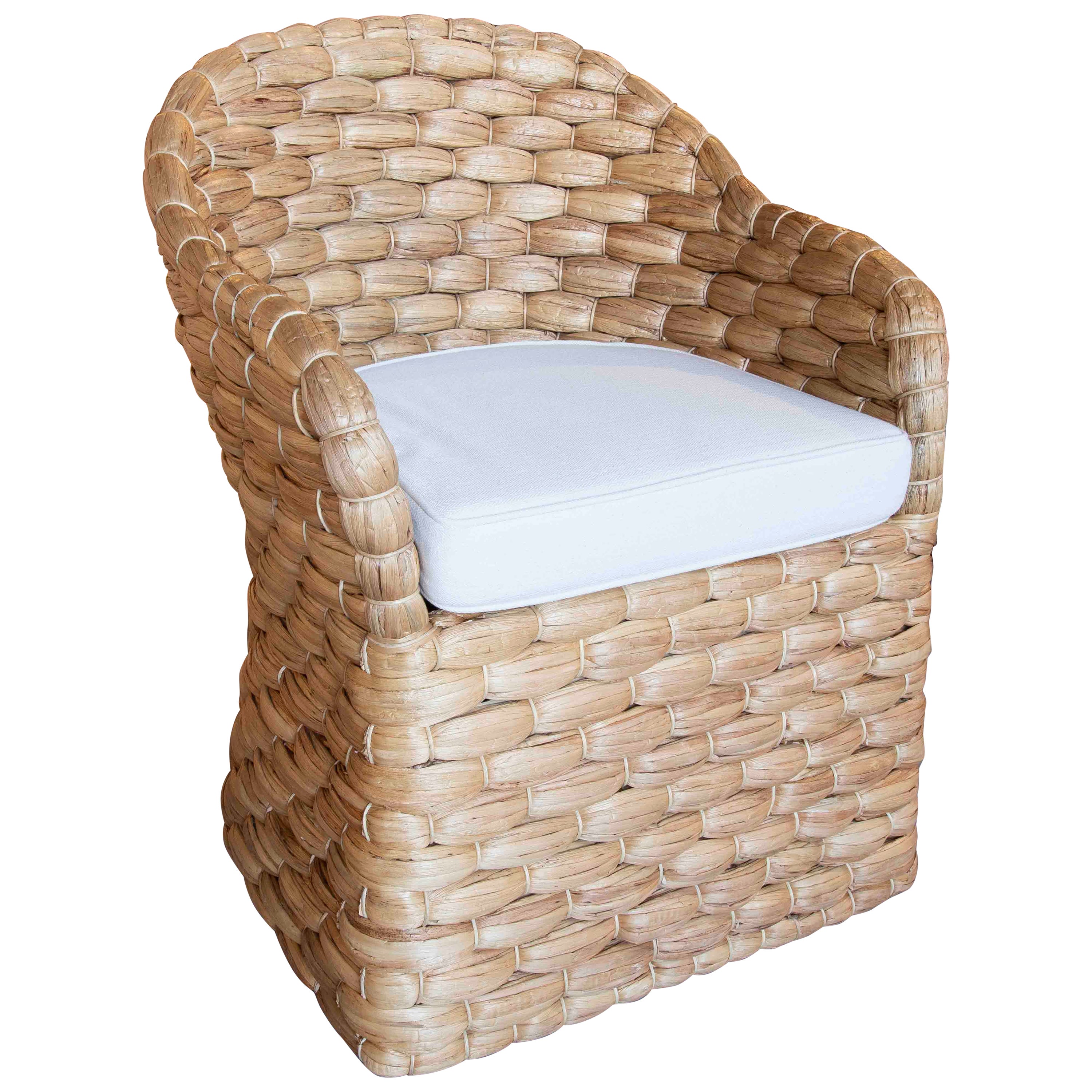  Rattan Armchair with Backrest and Cushion in White For Sale