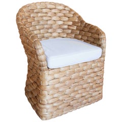  Rattan Armchair with Backrest and Cushion in White