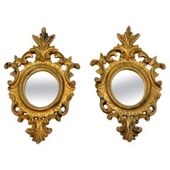 Pair of Hollywood Regency Gilded Tole Toleware Vanity Mirror Vintage Italy 1950s